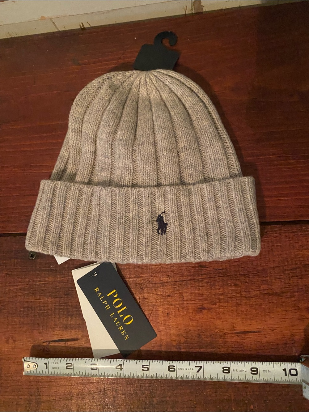 New W/Tags, Mens Polo Ralph Lauren Wool Blend Beanie Hat,grey